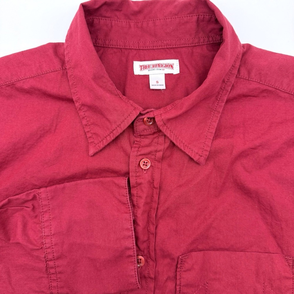 True Religion Button Up Shirt Mens S Red MQEBX34IK Long Sleeve Cotton Casual